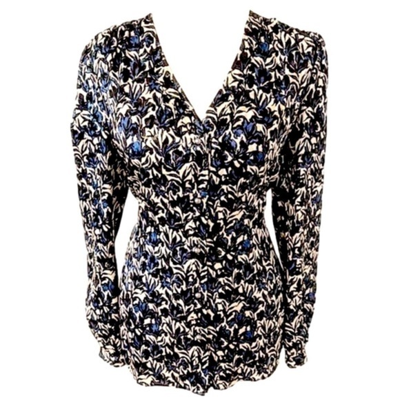 Tory Burch Caralyn Silk Blend Floral Sheen Long Sleeve Button Down Blouse Shirt - Picture 2 of 16
